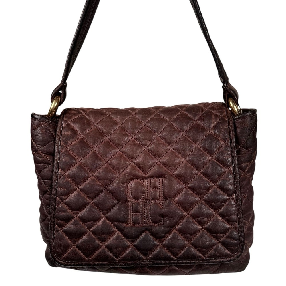 Carolina Herrera Dark Brown Quilted Flap Shoulder Bag‎ Purse